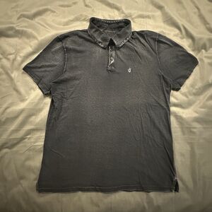 John Varvatos Shirt Mens Large Peace Sign Polo Washed Black USA Short Sleeve